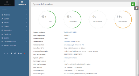 Webmin Control Panel Dashboard