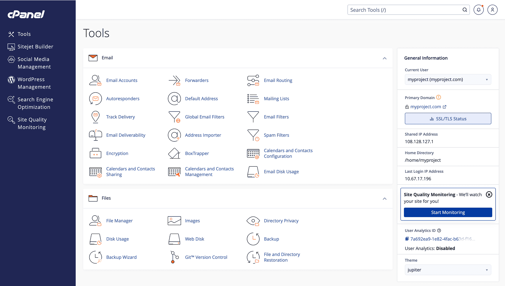 cPanel control panel