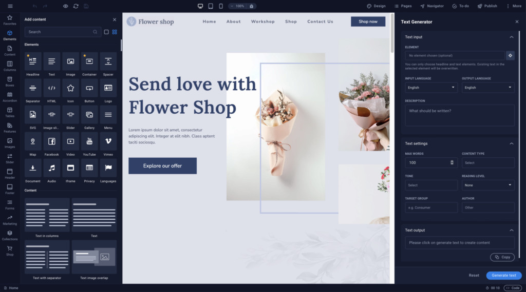 Sitejet AI website builder interface