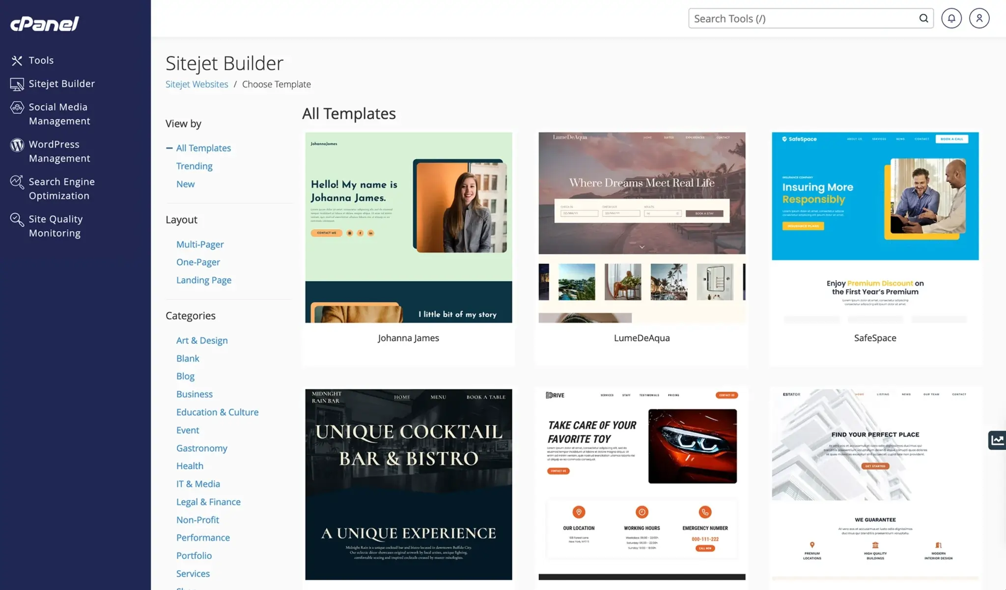 Sitejet AI website builder for business hosting