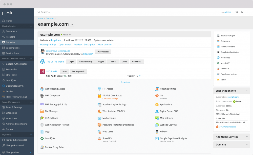 Web hosting contorl panel